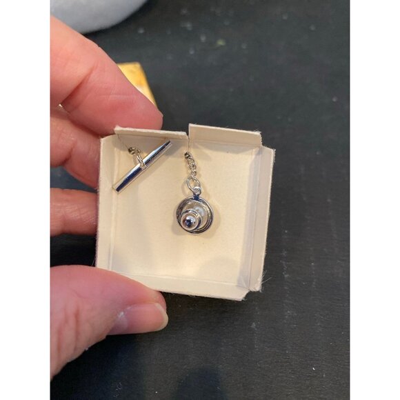 Vintage Anson Silver Letter "M" Tie Tack Pin Engraved Men's Jewelry - Picture 4 of 6